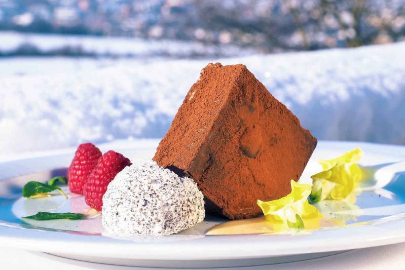 Cvilín hotel - Čokoládový dortík s makovou zmrzlinou, anglický krém, ovoce